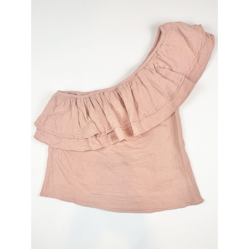 Petite Mendigote LG Blouse Shirt One Shoulder Ruffle Gauzy Lightweight Summer